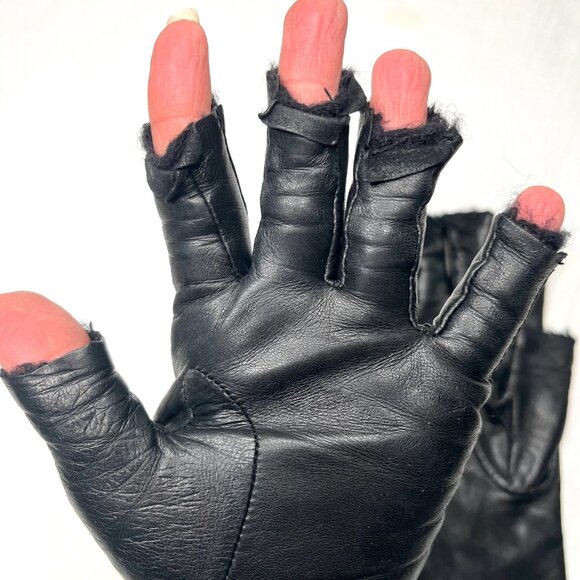 Preston & York Leather Fingerless Gloves Cashmere Lined Womens Ripped Grunge Psy - Picture 3 of 8